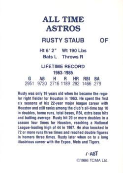 1986 TCMA All-Time Houston Astros #7-AST Rusty Staub Back