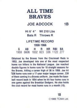 1986 TCMA All-Time Atlanta Braves #1B Joe Adcock Back