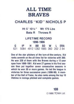 1986 TCMA All-Time Atlanta Braves #10B Kid Nichols Back