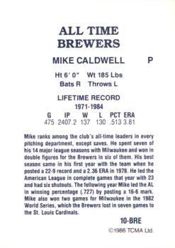 1986 TCMA All-Time Milwaukee Brewers - Color #10-BRE Mike Caldwell Back