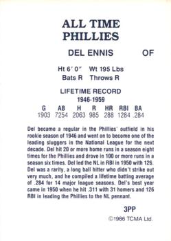 1986 TCMA All-Time Philadelphia Phillies #3PP Del Ennis Back
