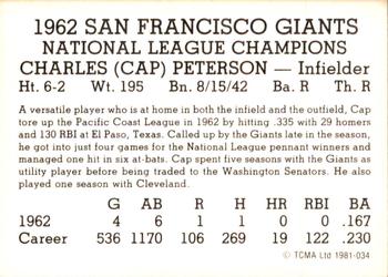 1981 TCMA 1962 San Francisco Giants #034 Cap Peterson Back
