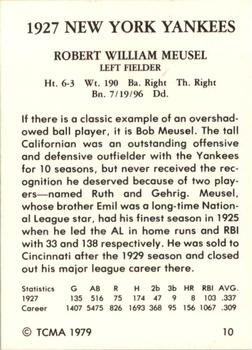 1979 TCMA 1927 New York Yankees #10 Bob Meusel Back