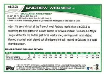 2013 Topps - Purple #433 Andrew Werner Back