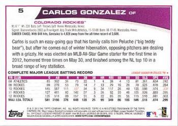 2013 Topps - Purple #5 Carlos Gonzalez Back