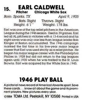 1984 TCMA 1946 Play Ball #15 Earl Caldwell Back
