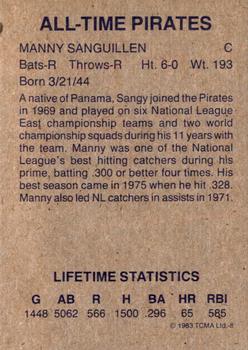 1983 TCMA All-Time Pittsburgh Pirates Red Frame #8 Manny Sanguillen Back