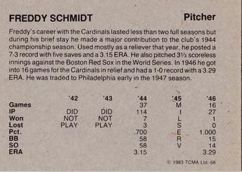 1983 TCMA 1942-46 St. Louis Cardinals #56 Freddy Schmidt Back