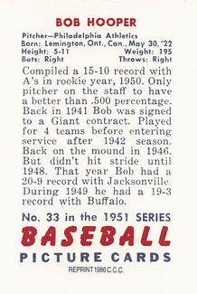 1986 Card Collectors 1951 Bowman (Reprint) #33 Bob Hooper Back