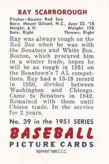 1986 Card Collectors 1951 Bowman (Reprint) #39 Ray Scarborough Back