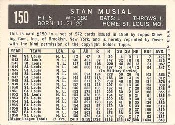 1978 Dover Publications Hall of Fame Cards Reprints #150 Stan Musial Back