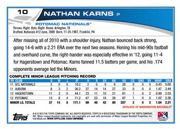2013 Topps Pro Debut #10 Nathan Karns Back