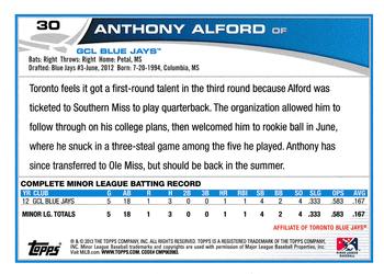 2013 Topps Pro Debut #30 Anthony Alford Back