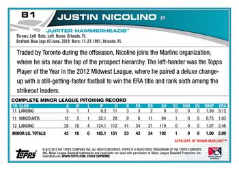 2013 Topps Pro Debut #81 Justin Nicolino Back