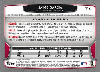 2013 Bowman Chrome #112 Jaime Garcia Back