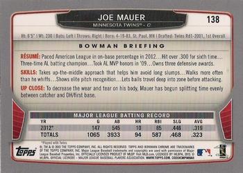 2013 Bowman Chrome #138 Joe Mauer Back