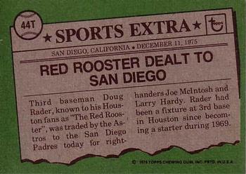 1976 Topps - Traded #44T Doug Rader Back