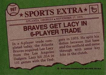 1976 Topps - Traded #99T Lee Lacy Back