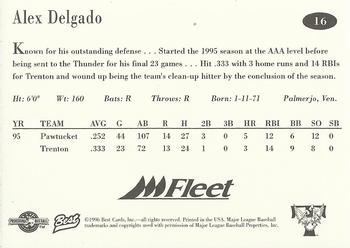1996 Best Trenton Thunder #16 Alex Delgado Back