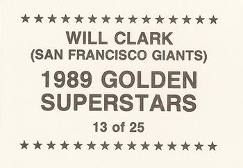 1989 Golden Superstars (unlicensed) #13 Will Clark Back