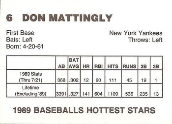 1989 Baseballs Hottest Stars (unlicensed) #6 Don Mattingly Back