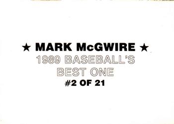 1989 Baseball's Best One (unlicensed) #2 Mark McGwire Back