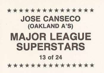 1989 Major League Superstars (unlicensed) #13 Jose Canseco Back