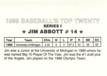 1989 Baseball's Top Twenty (unlicensed) #14 Jim Abbott Back