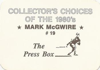 1987 The Press Box Collector's Choices of the 1980's (unlicensed) #19 Mark McGwire Back