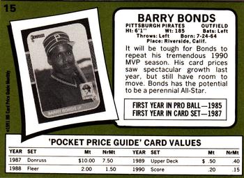 1991 SCD Baseball Card Price Guide Monthly #15 Barry Bonds Back