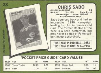 1991 SCD Baseball Card Price Guide Monthly #23 Chris Sabo Back