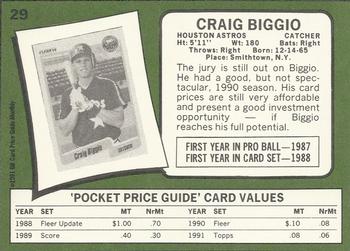 1991 SCD Baseball Card Price Guide Monthly #29 Craig Biggio Back