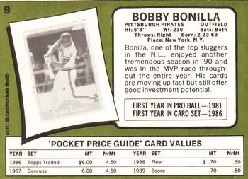 1991 SCD Baseball Card Price Guide Monthly #9 Bobby Bonilla Back