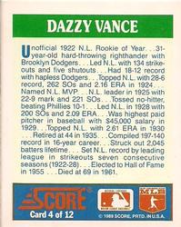 1989 Score Hottest 100 Rising Stars - Rookies to Remember #4 Dazzy Vance Back