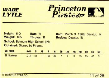 1989 Star Princeton Pirates #11 Wade Lytle Back