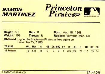 1989 Star Princeton Pirates #12 Ramon Martinez Back