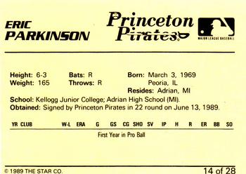 1989 Star Princeton Pirates #14 Eric Parkinson Back