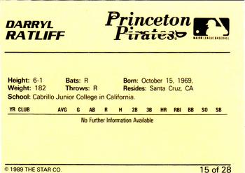 1989 Star Princeton Pirates #15 Darryl Ratliff Back