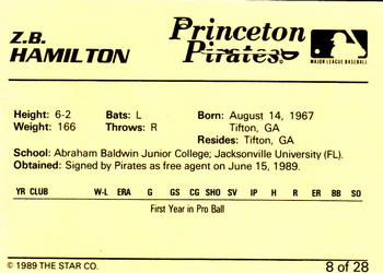1989 Star Princeton Pirates #8 Z.B. Hamilton Back