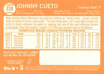 2013 Topps Heritage - Red Border #330 Johnny Cueto Back