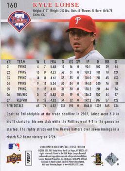 2008 Upper Deck First Edition #160 Kyle Lohse Back