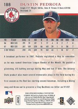 2008 Upper Deck First Edition #188 Dustin Pedroia Back