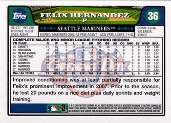 2008 Topps Opening Day #36 Felix Hernandez Back