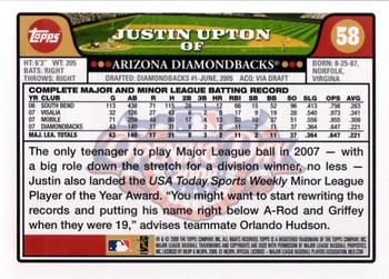 2008 Topps Opening Day #58 Justin Upton Back