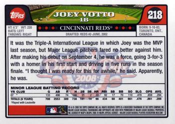 2008 Topps Opening Day #218 Joey Votto Back