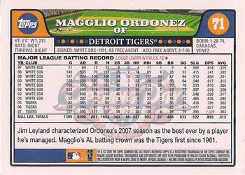 2008 Topps Opening Day #71 Magglio Ordonez Back