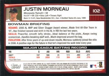 2008 Bowman #102 Justin Morneau Back