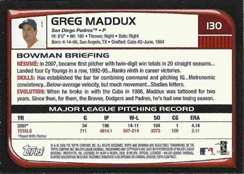2008 Bowman #130 Greg Maddux Back