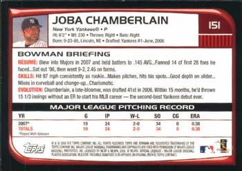 2008 Bowman #151 Joba Chamberlain Back