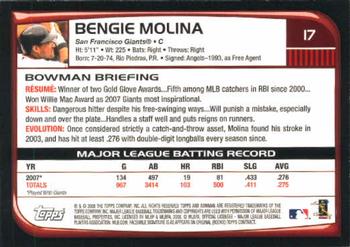 2008 Bowman #17 Bengie Molina Back